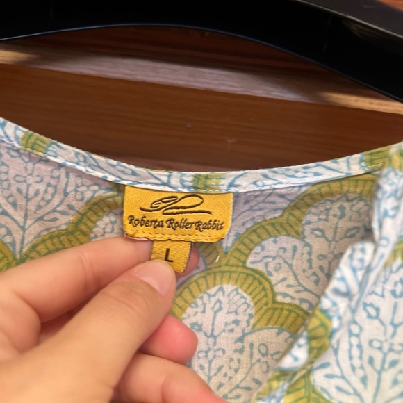 Roberta Roller Rabbit Green Blockprint Swim Cover Up Tunic 100% Cotton Sz L - Picture 2 of 4